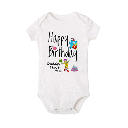“Happy Birthday Daddy, I Love You” – Adorable Newborn Baby Bodysuit, Short-Sleeve Infant Romper, Perfect Birthday Gift for Dad