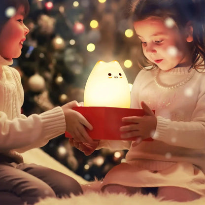 Cat Night Light for Kids Cute Silicone Squishy Touch Lamp Nursery Portable Gift for Children