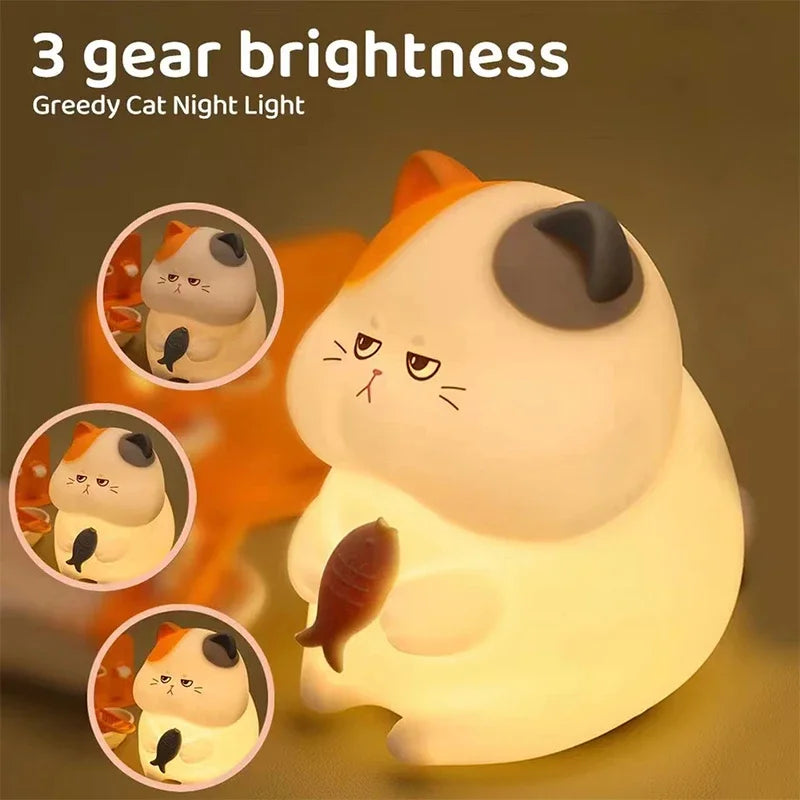 Cat Night Light for Kids 7-Color Dimmable Touch Control Rechargeable Portable Lamp