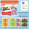 64Pcs Find the Differences Card Game – Reusable Wipeable Paper Puzzle with 3 Difficulty Levels, Educational Cartoon Game for Kids