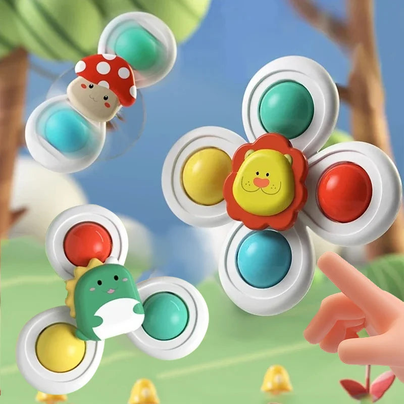 3Pcs Suction Cup Rotating Toy for Babies – Hand-Eye Coordination Educational Training, Bath and Travel Toy, Birthday or Christmas Gift