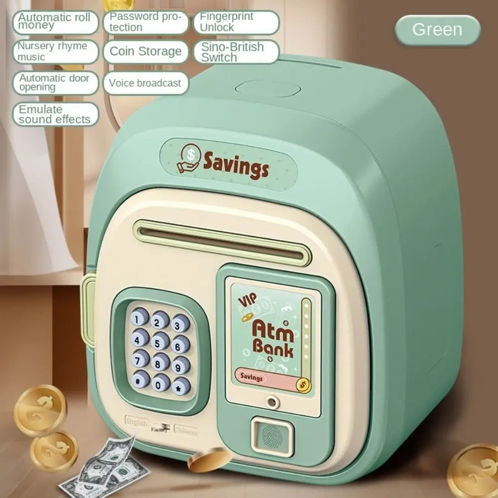 Password Lock Automatic Roll-Up Savings Bank Voice Reminder Fingerprint Protected Children's Money Storage Safe Box