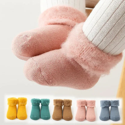 Winter Baby Newborn Warm Plush Socks - Candy Color Calf Floor Socks for Baby Boys & Girls | Autumn Thermal Cotton Socks for Toddlers