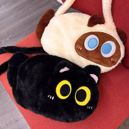 Cat Soft Plush Backpack – Kawaii Black Cat Plush Toy Crossbody and Shoulder Bag for Kids and Women