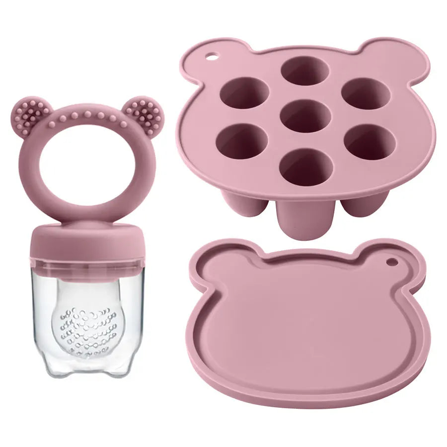 Baby Ice Cream Pops Silicone Mold - Popsicle Maker & Fruit Feeding Pacifier, Teething Toy, BPA-Free Baby Snack Stuff (3pcs)