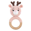 1pc Safety Wooden Baby Teether - Crochet Cartoon Long Ear Bunny Rattler with Mobile Crib Bell | Newborn Teething Toy & Handbell