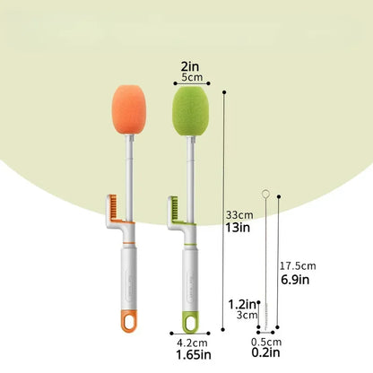 3 in 1 Multifunctional Bottle Brush Baby Pacifier Straw Small 360° Rotating Cup Kitchen Cleaning Tool Replaceable Sponge Head