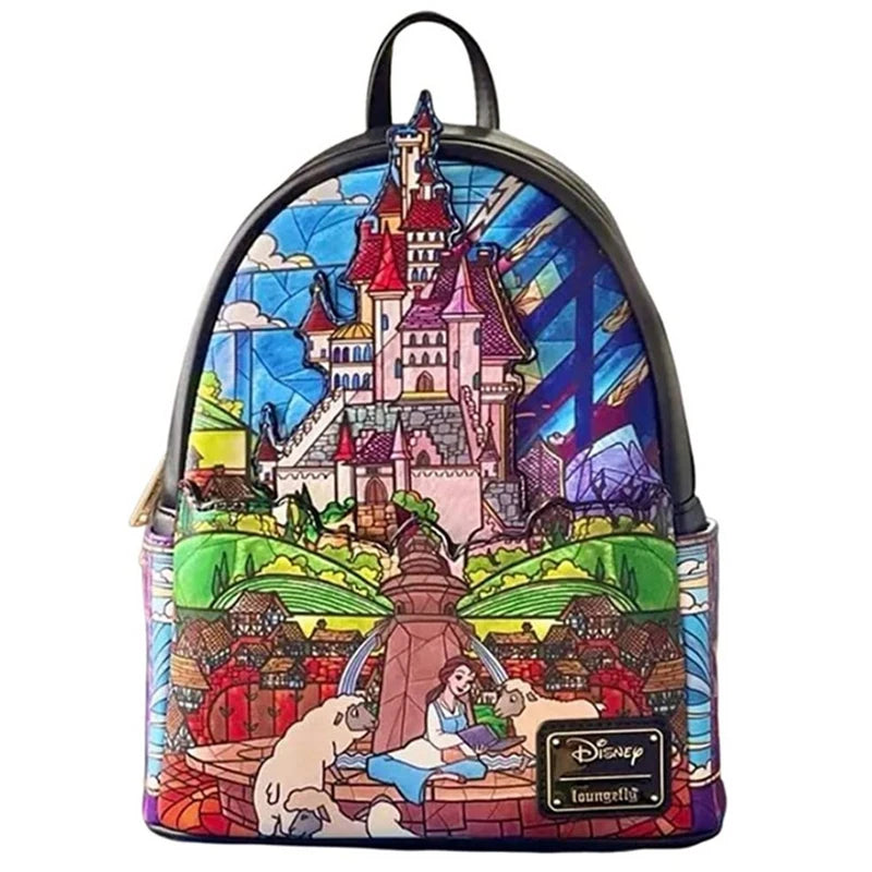 PU Leather Stitch Scrump Plush Mini Backpack – Beauty and the Beast Cogsworth Double Shoulder Bag