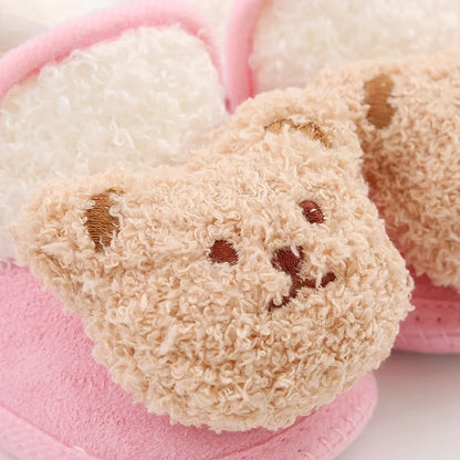 Winter Warm Newborn Baby Boy Girl Boots, Cute Bear Soft Toddler Shoes, First Walkers Anti-slip Booties, Infant Fur Snow Boots (0-18M)