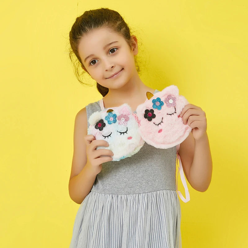 Children’s Cross-Body Bag Plush Unicorn Cartoon Coin Purse Cute Girl Flower Shoulder Bag Portable - Kidzy Market