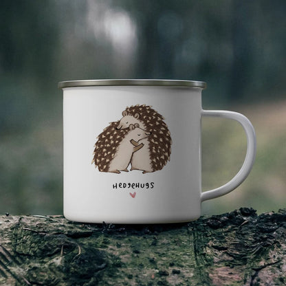 Hedgehog Hug Enamel Camping Mug - 11 oz (350 ml) Cute Coffee & Camping Cup Gift