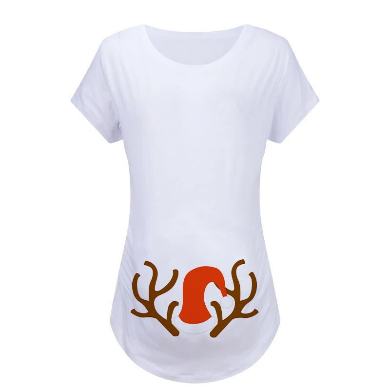 Christmas Women's Maternity T-shirt Santa Baby Printed Pregnant Women T-shirt Pregnancy Casual Short Sleeve White Clothes