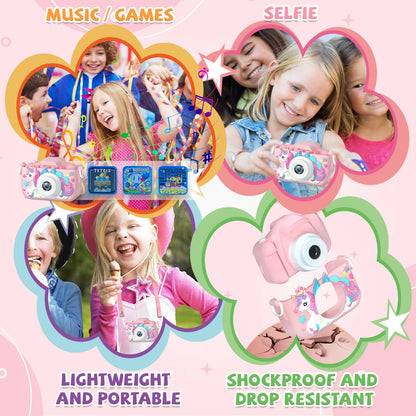 Children's 1080P HD Toddler Digital Video Camera with 2.0-Inch Screen and Silicone Case, Toy for Christmas and Birthday Gifts