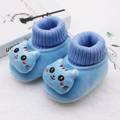 Winter Warm Newborn Baby Boy Girl Boots, Cute Bear Soft Toddler Shoes, First Walkers Anti-slip Booties, Infant Fur Snow Boots (0-18M)