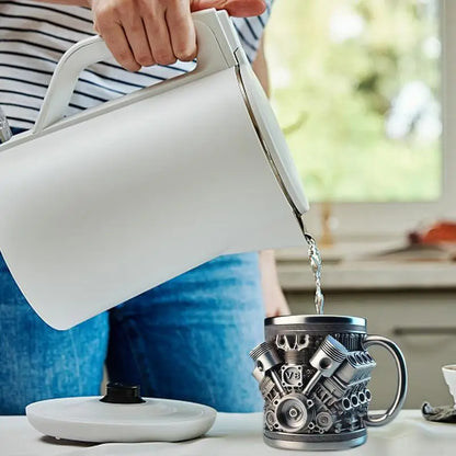 Handmade 3D V8 Engine Tankard — Resin & Stainless Steel Coffee & Beer Mug for Home, Office, Garage