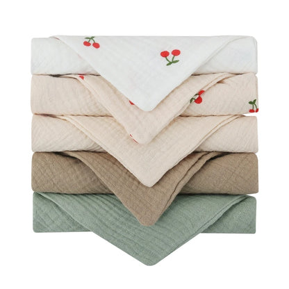 5 Pcs Baby Cotton Square Towel – Muslin Cloth, Infant Hand/Face Washcloth, Feeding Bib, Burp Cloth & Saliva Towel - Kidzy Market