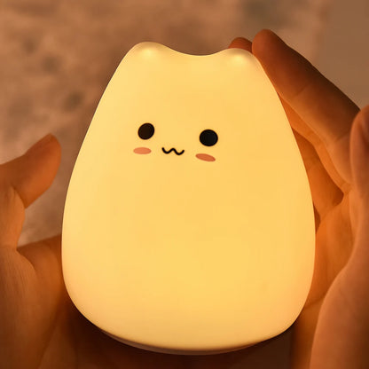Colorful LED Night Light Cute Cat Silicone Soft Breathing Cartoon Nursery Lamp for Kids Gift
