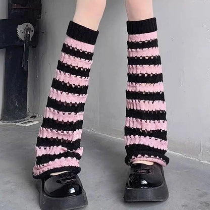 Y2K Punk Knitted Leg Warmers - Star Gothic Cross Harajuku Women Heart Two-Side Wear Loose Fit Leg Covers | JK Thigh High Lolita Socks