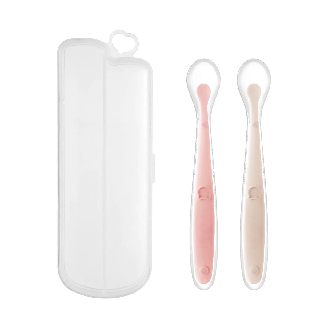 Baby Food Feeding Spoon Set – Stainless Steel Scraping & Soft Silicone Spoon for Infants and Toddlers – Includes Storage Box – BPA Free Baby Utensils for Puree, Soft Foods & Weaning