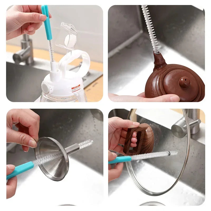 1-5pcs Lotus Straw Cup & Teapot Brush – Multifunctional 3-in-1 Stainless Steel Baby Bottle & Straw Cleaning Tool