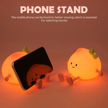 Cute Silicone Peach Night Light Rechargeable LED Nursery 7-Color Tap Control Bedside Lamp Christmas Gift