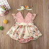 Newborn Baby Girl Summer Lace Romper Dress – Floral Flying Sleeve Jumpsuit with Headband (0-18 Months)