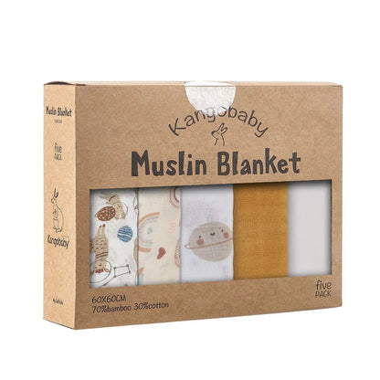 5-Piece Set – Multi-Functional Bamboo Cotton Muslin Bibs & Burp Cloths – Soft & Breathable Washcloths for Newborns - Kidzy Market