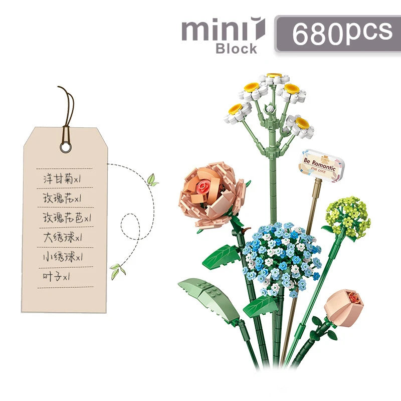 Romantic Roses, Sunflowers, and Daffodils Building Blocks – Classic Mini Bricks Garden House Model Kit for Kids