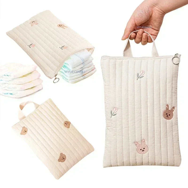 Cotton Baby Diaper Bag - Nappy Pouch Travel Stroller Storage Bag with Cute Bear Embroidery, South Korea Mommy Handbag - Kidzy Market