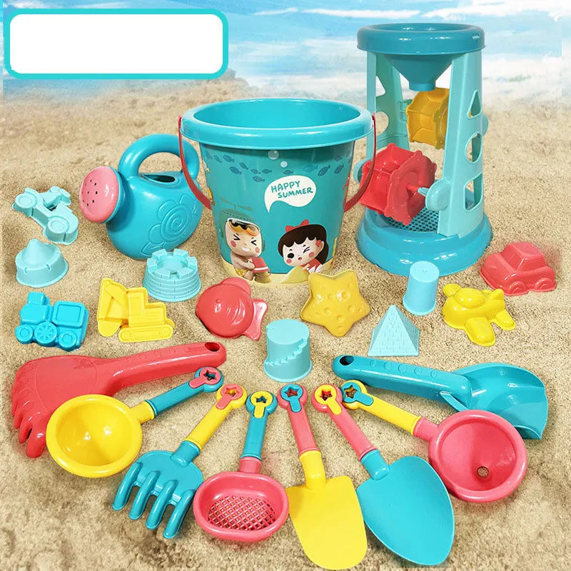 23Pcs Summer Beach Toy Set With Bucket, Watering Bottle & Shovels — Kids Sand & Water Play Tools