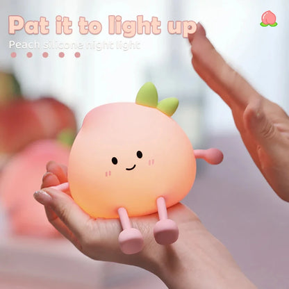 Cute Silicone Peach Night Light Rechargeable LED Nursery 7-Color Tap Control Bedside Lamp Christmas Gift
