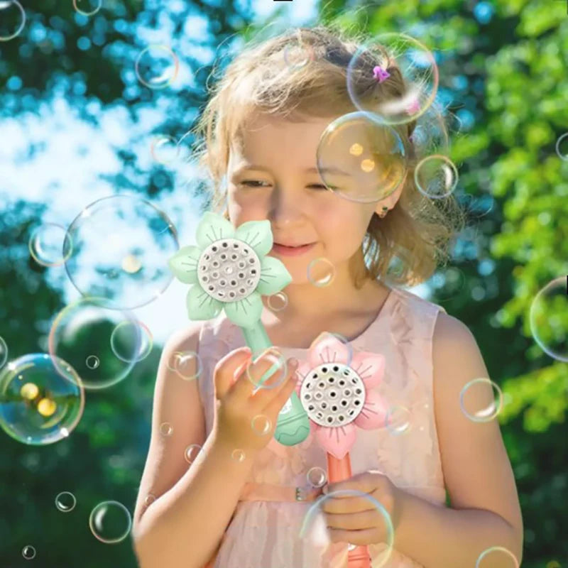 Sunflower Bubble Machine – 23-Nozzle Battery-Operated Bubble Blower for Kids, Outdoor Party Toy