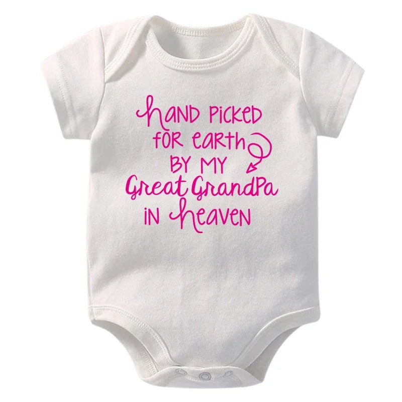 Baby Bodysuit - Hand Picked for Earth by My Great Grandpa in Heaven Printed Newborn Romper - Cotton Body Baby Girl & Boy Clothes