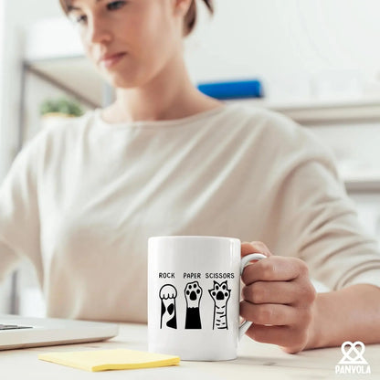 Rock Paper Scissors Cat Paw Ceramic Mug - Cat Lover Gift, 320 ml (11 oz) Coffee & Tea Mug