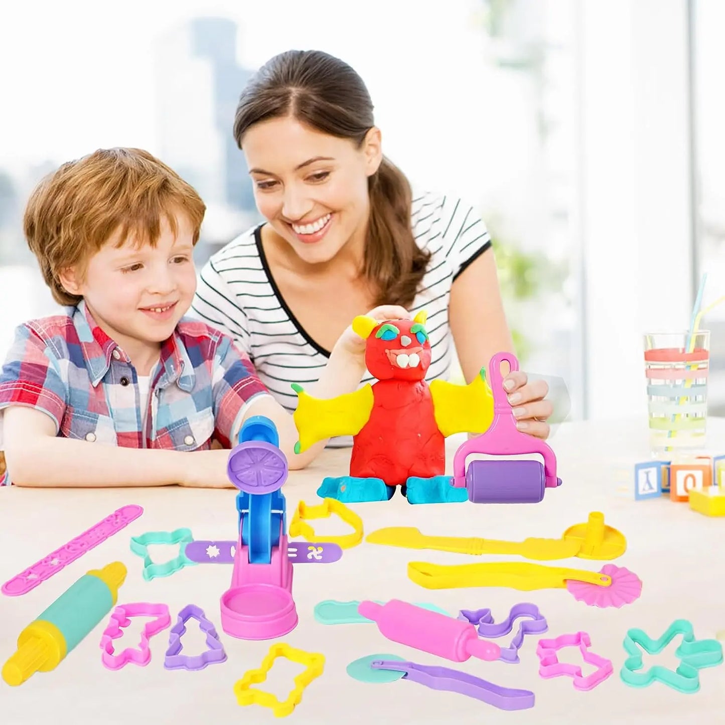 Children's DIY Plasticine Mold Modeling Clay Accessories - Play Dough Tool Kit with Plastic Set, Knife, and Mold, Educational Toys Gift for Kids