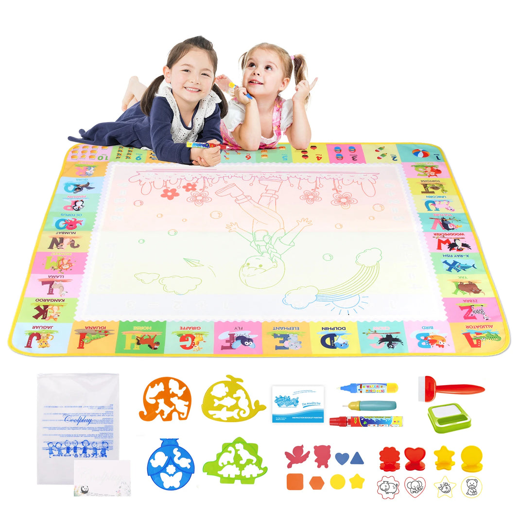 100x80CM Magic Water Drawing Mat – Reusable Doodle and Coloring Board with Magic Pens, Montessori Educational Toy for Kids