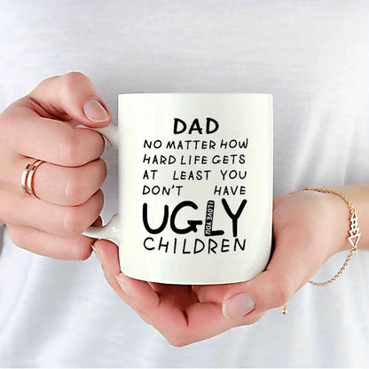 Insulated Ceramic Coffee Mug 10.8 fl oz (320 ml) - Funny 'Ugly Young Men' Quote - Gift for Dad from Daughter, Son or Wife - Hand Wash Only, Reusable