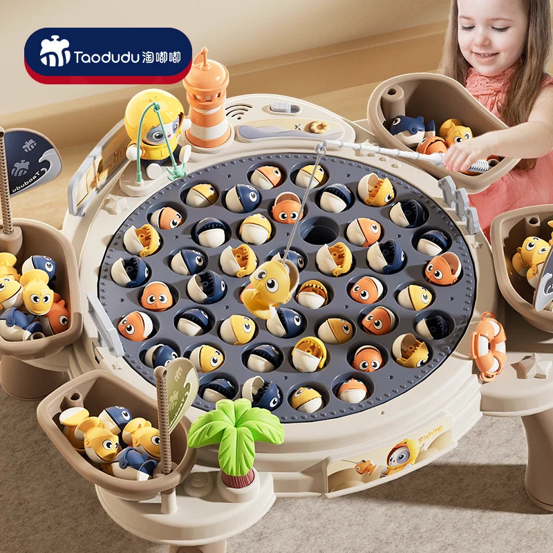 Electric Magnetic Fishing Toy – Rotating Fish Disc with Lights & Sound, 2-Person Competition Game
