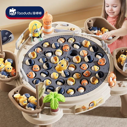 Electric Magnetic Fishing Toy – Rotating Fish Disc with Lights & Sound, 2-Person Competition Game