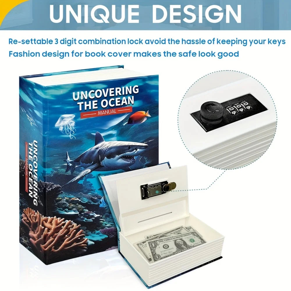 Book-Shaped Safe with Combination Lock Hidden Money Box Secret Storage Vault for Kids Birthday and Christmas Gift
