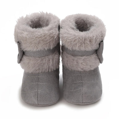 Cute Bowknot Comfortable Boots for Baby Girls, Soft Warm Plus Fleece Boots for Indoor Walking, Autumn and Winter