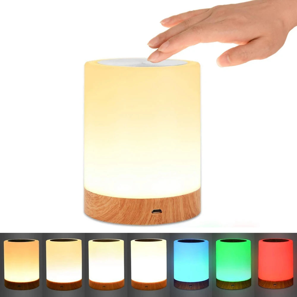 Touch Lamp LED Night Light Portable Rechargeable Warm White RGB Table Bedside Lamp for Kids Gift