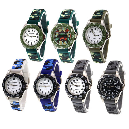 Luminous Hands Boys and Girls Fashion Camouflage Silicone Strap Quartz Digital Watch Waterproof for Kids and Students