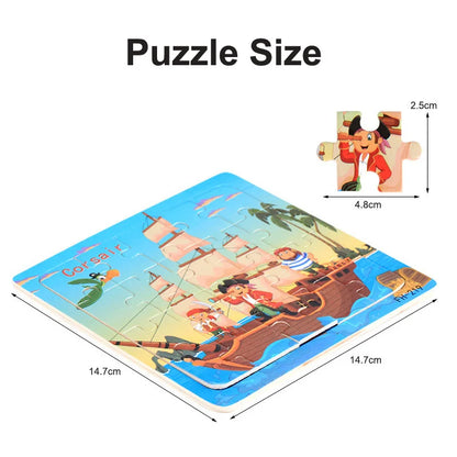 New 20 Piece Wooden 3D Puzzle, Cartoon Animal & Vehicle Jigsaw, Montessori Educational Toy for Kids, Baby 1-3 Years