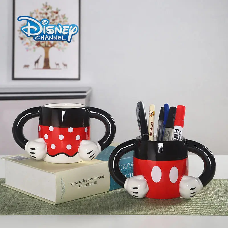 Disney Mickey & Minnie Ceramic Mug — Cartoon Pen Holder & Kids Drinking Cup, Desk Organizer Gift