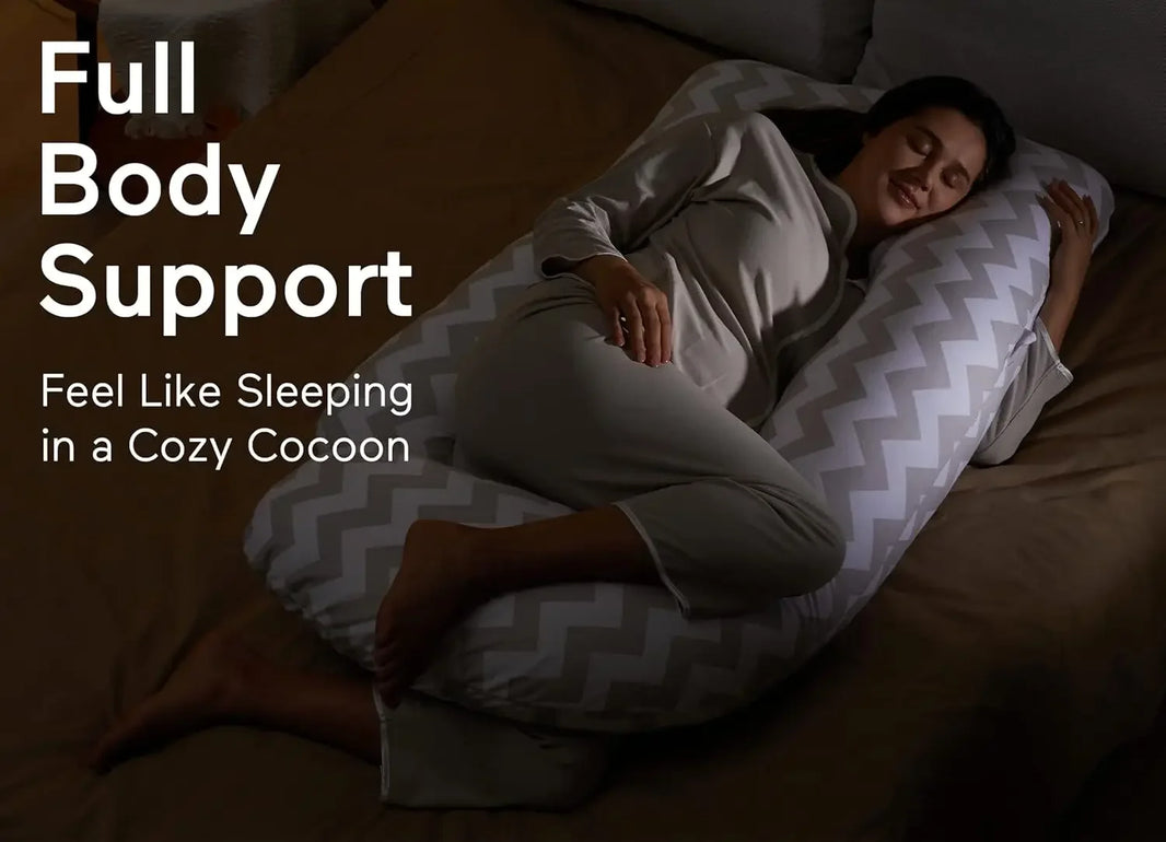 U-Shaped Pregnancy Pillow with Removable Cotton Cover - 57 Inch Full Body Maternity Support Pillow, Must-Have for Pregnant Women