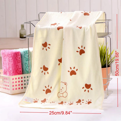 Cute Baby Cartoon Animal Heart Print Bath Towel – Absorbent Cotton Towel for Kids, Swimwear Drying