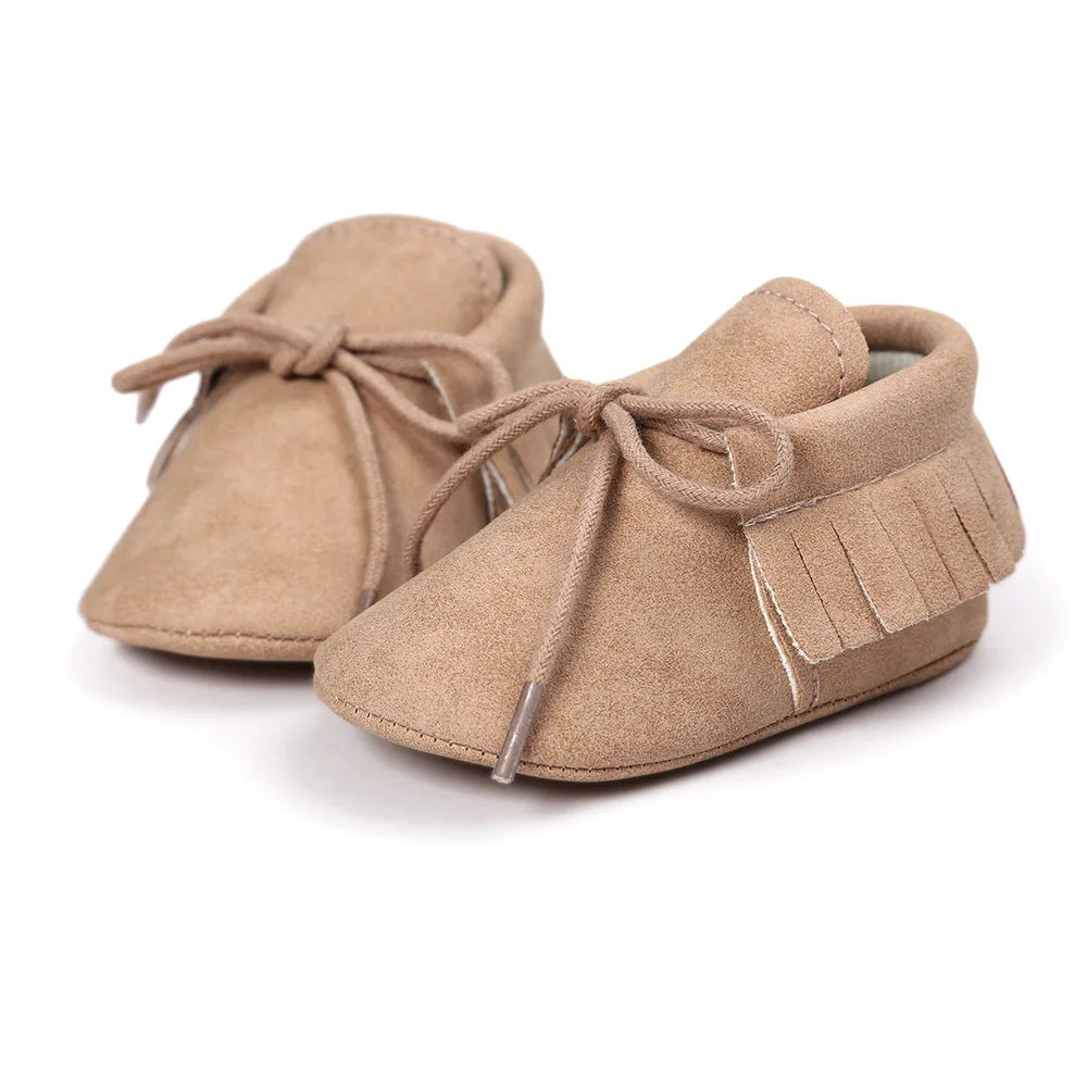 Baby Shoes Newborn Infant Boy Girl Lace-up Tassels Suede Soft Anti-Slip Toddler Crib Crawl Moccasins 10 Colors