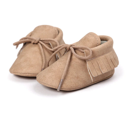 Baby Shoes Newborn Infant Boy Girl Lace-up Tassels Suede Soft Anti-Slip Toddler Crib Crawl Moccasins 10 Colors