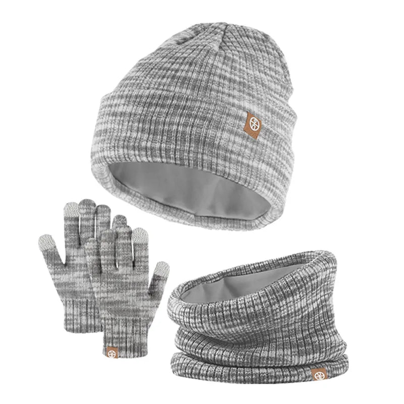 3-Piece Winter Set – Warm Knitted Hat, Gloves & Scarf for Boys & Girls, Plus Velvet Ear Protection Beanie for Kids